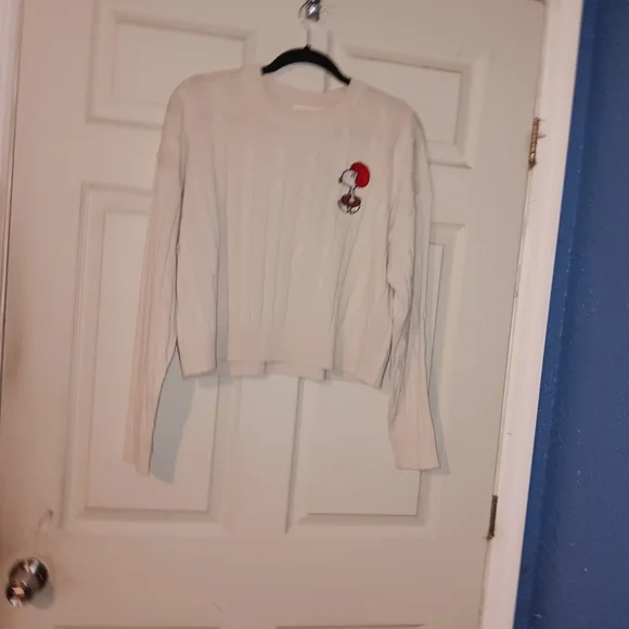 Nwt Peanuts By Aeorpostle Sz M Cream Cable Knit Sweater with Snoopy Embroydered - Picture 1 of 10